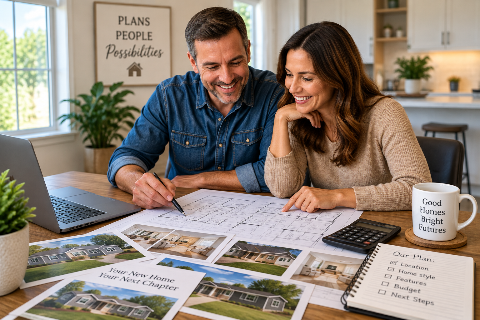Couple reviewing home plans and preparing for their new home